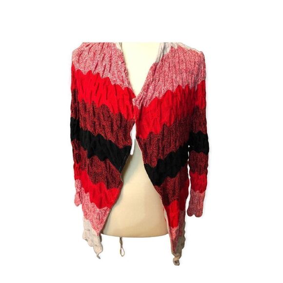 St Johns wool blend ruched red, black cardigan - Picture 2 of 9